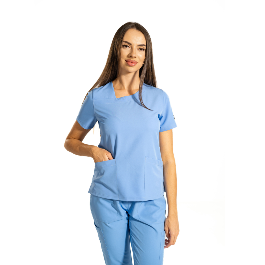 Dynamic Shift women’s medical blouse with asymmetrical neckline