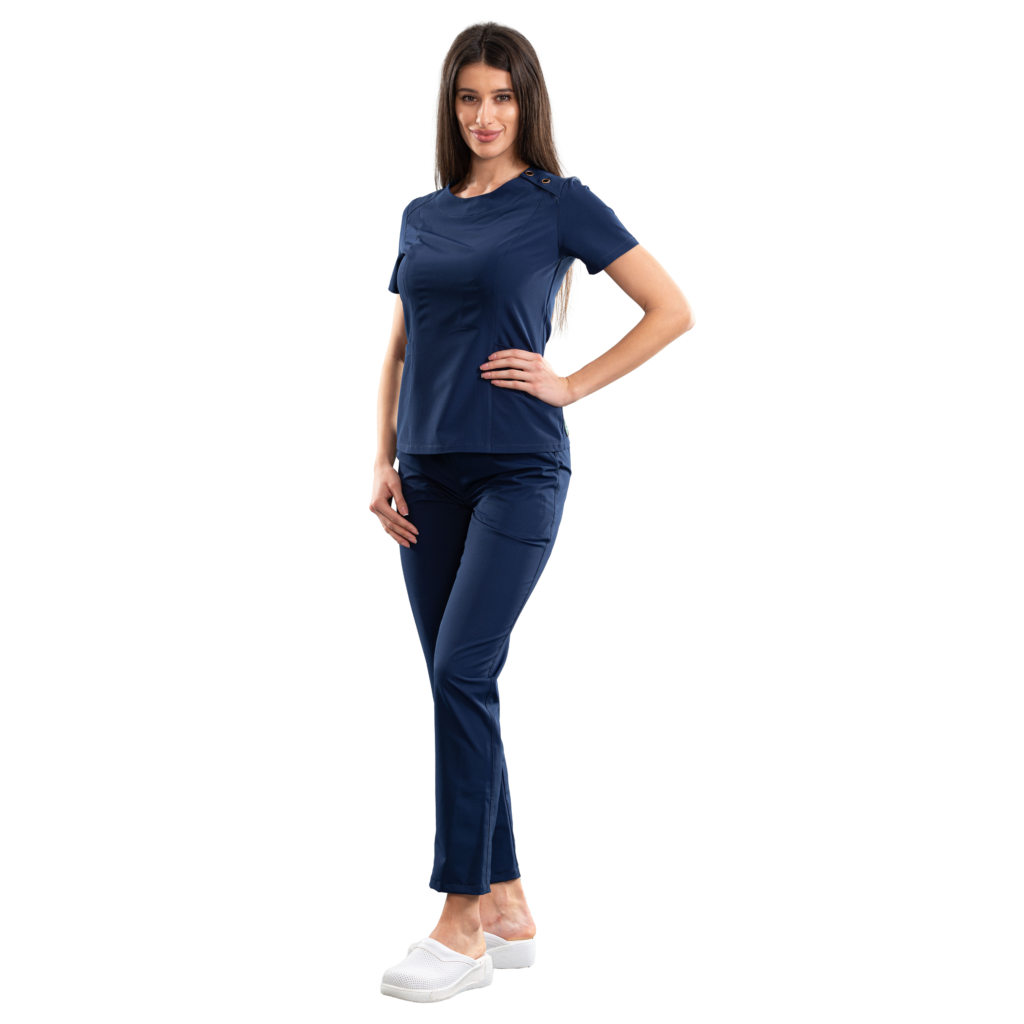 Avant-Garde women’s medical blouse with shoulder buttons
