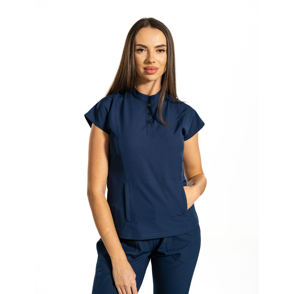 Urban Tech women’s medical blouse with mandarin collar and kangaroo pocket