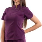 Women’s medical blouse with mandarin collar and decorative buttons