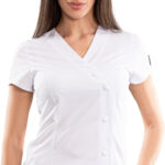 Elegance women’s medical blouse with asymmetrical closure