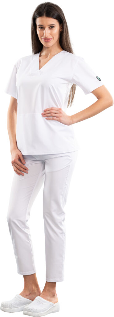 Relax Fit women’s medical blouse with crossover V-neckline and kangaroo pocket