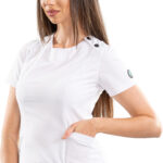 Avant-Garde women’s medical blouse with shoulder buttons