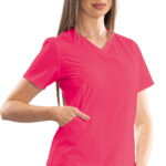 Women’s Wrap-style medical blouse with asymmetrical neckline