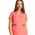 Zip-Glam women’s medical blouse with V-neckline
