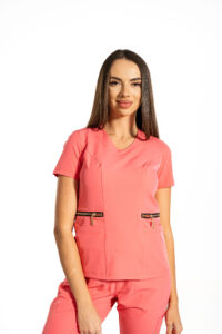 Zip-Glam women’s medical blouse with V-neckline