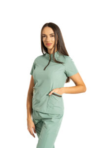 Elite Zip women’s medical blouse with mandarin collar