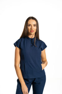 Urban Tech women’s medical blouse with mandarin collar and kangaroo pocket