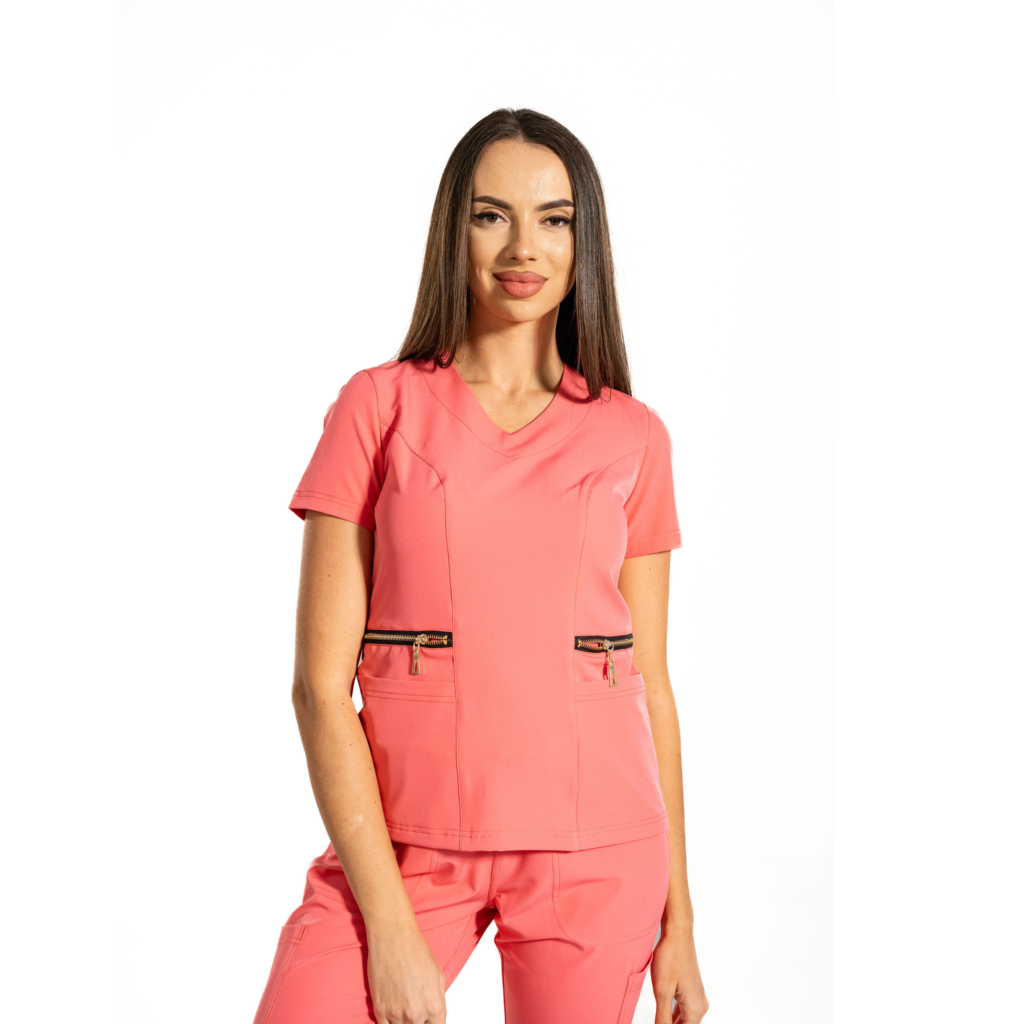 Zip-Glam women’s medical blouse with V-neckline