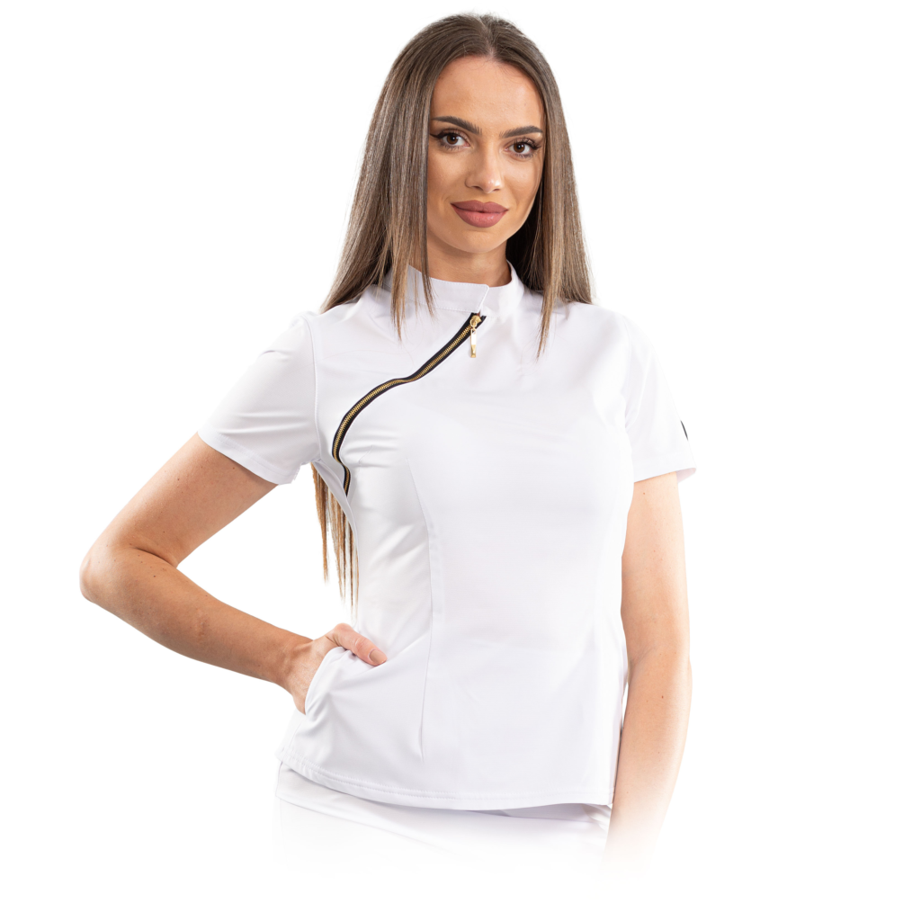 Luxury women’s medical blouse with asymmetrical zipper