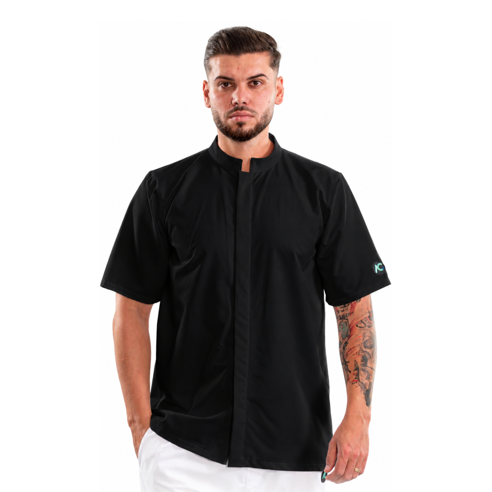 Men’s medical blouse with mandarin collar and concealed closure