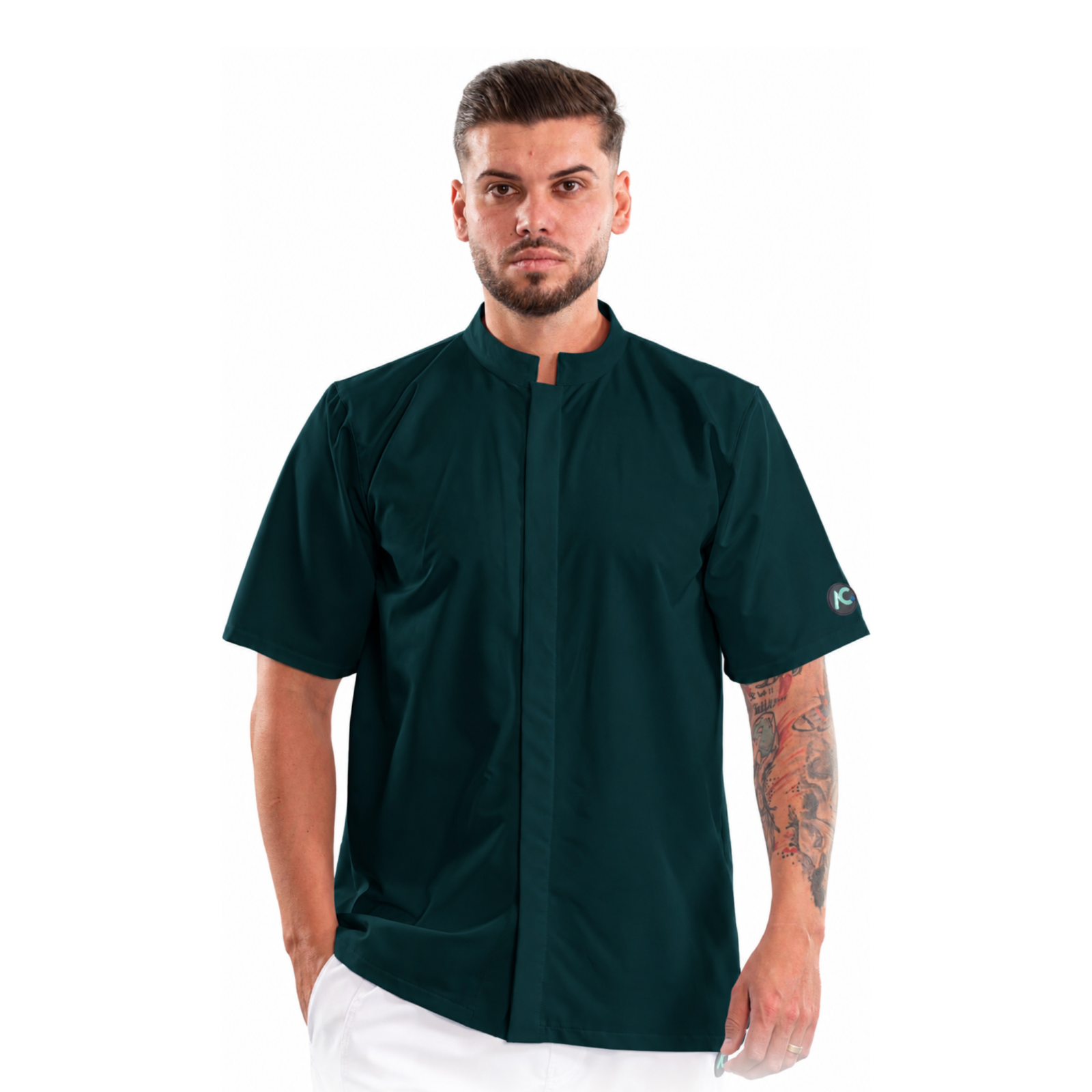 Men’s medical blouse with mandarin collar and concealed closure