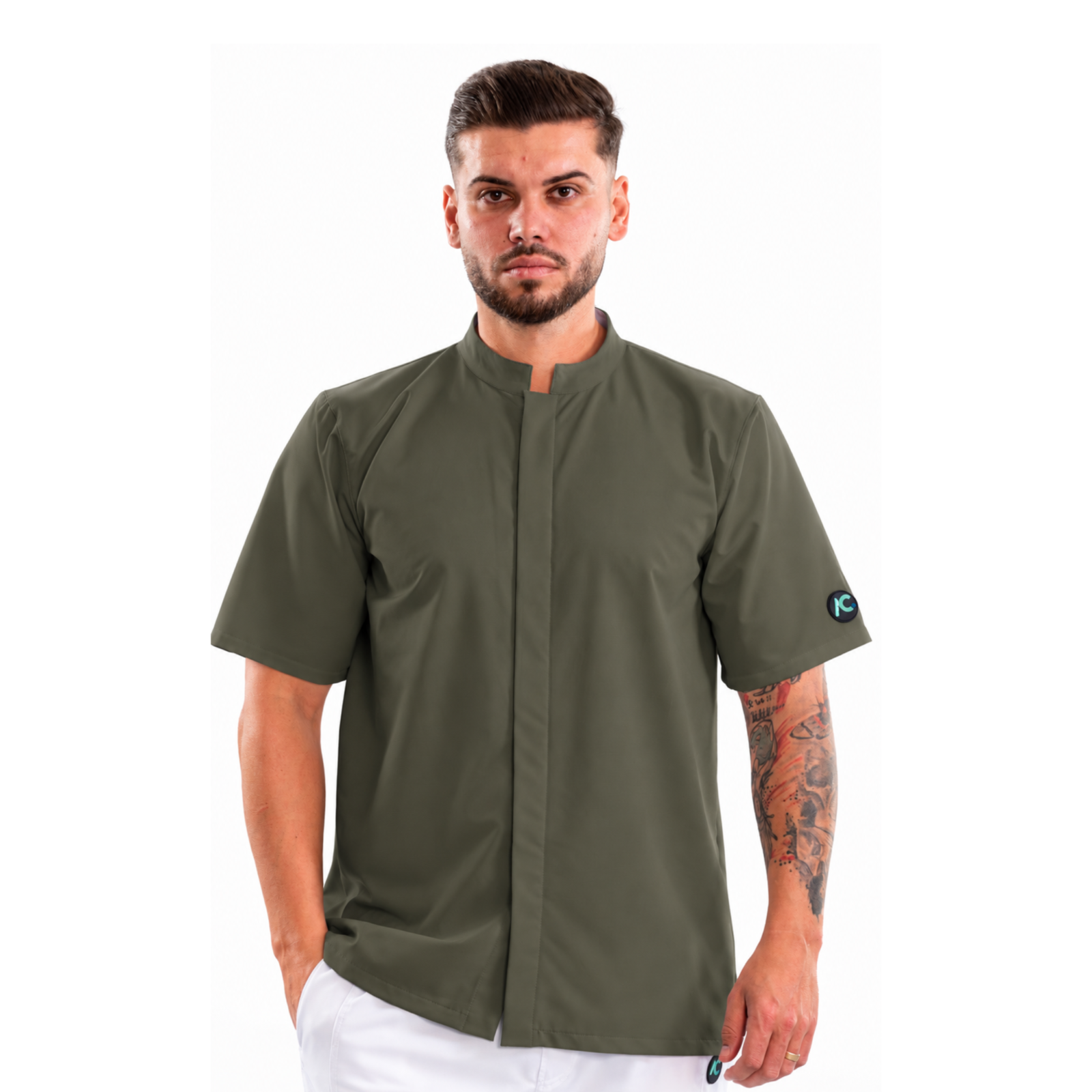 Men’s medical blouse with mandarin collar and concealed closure
