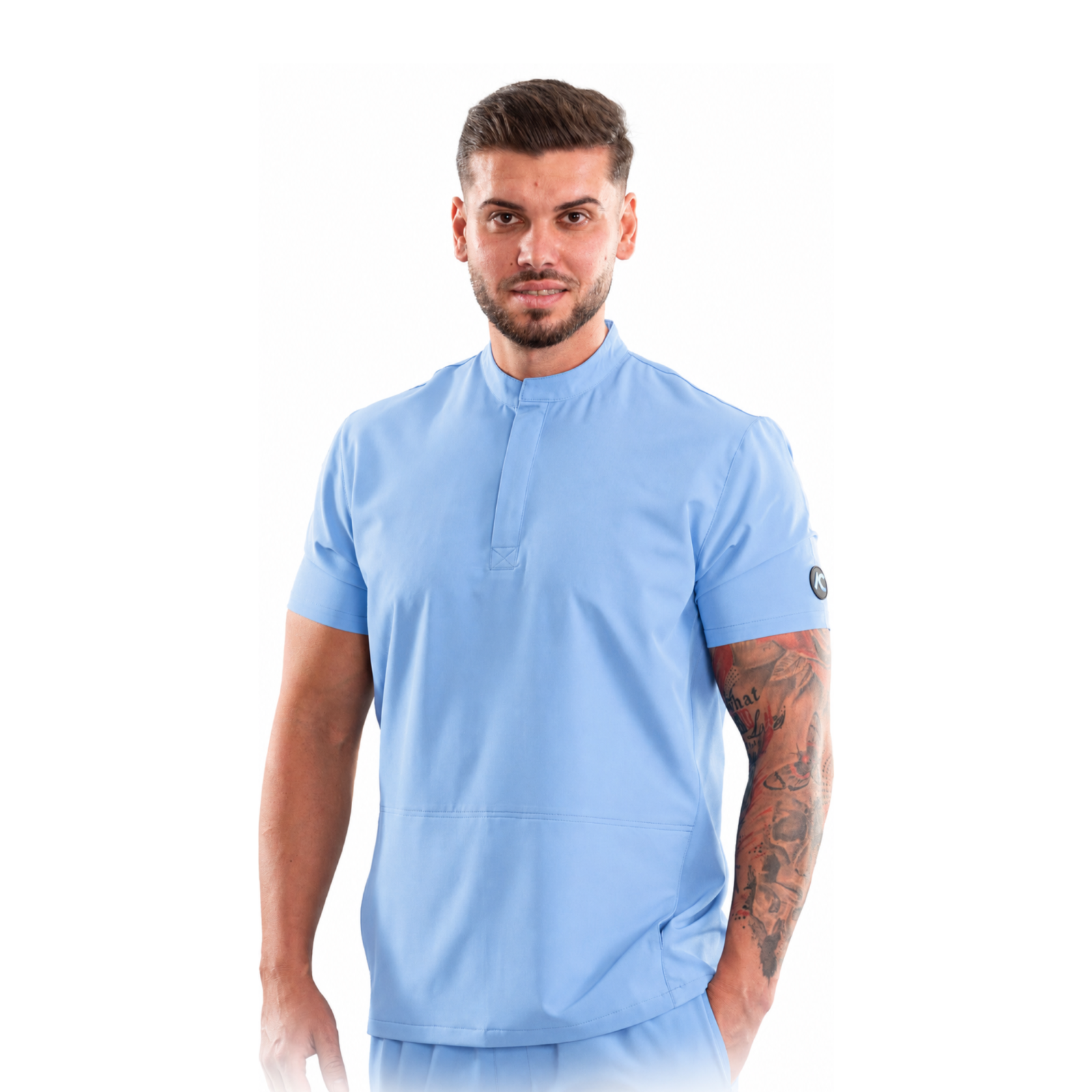 Men’s medical blouse with mandarin collar and concealed closure