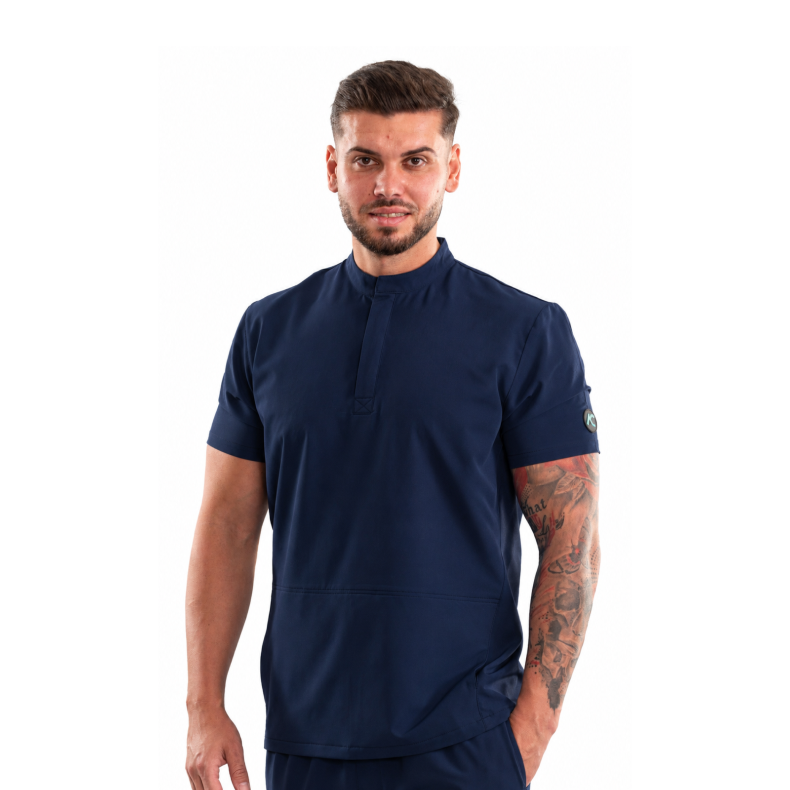 Men’s medical blouse with mandarin collar and concealed closure