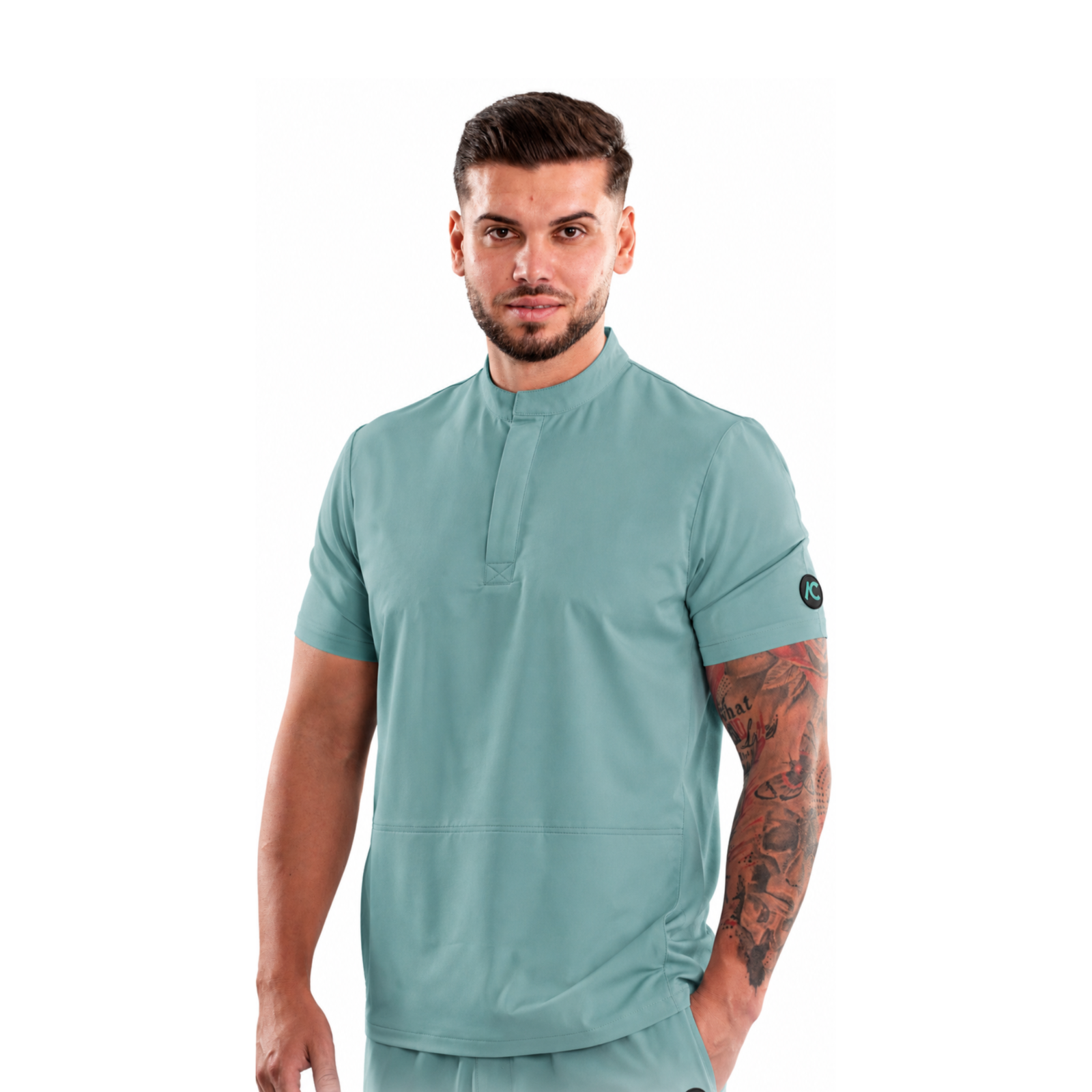 Men’s medical blouse with mandarin collar and concealed closure