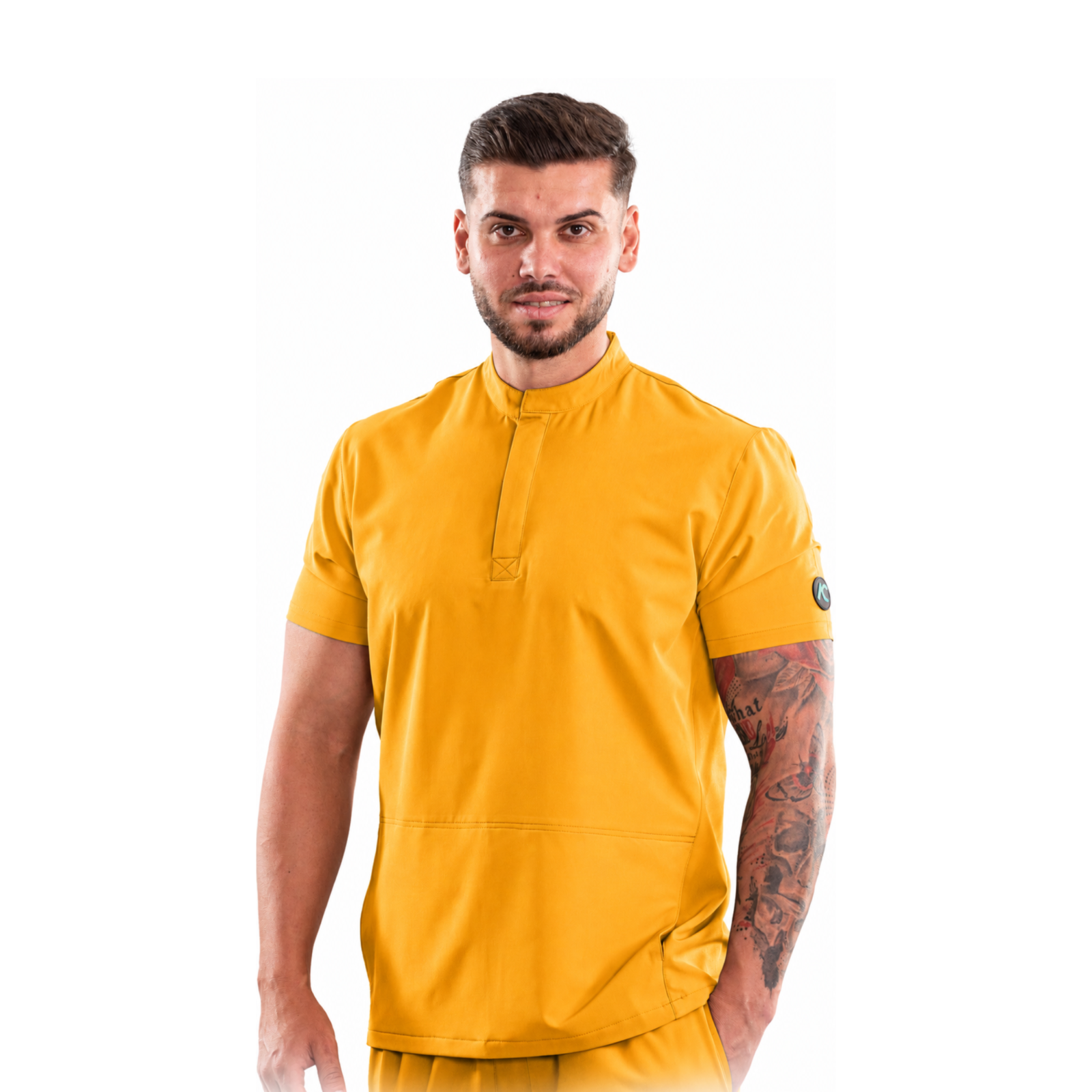 Men’s medical blouse with mandarin collar and concealed closure