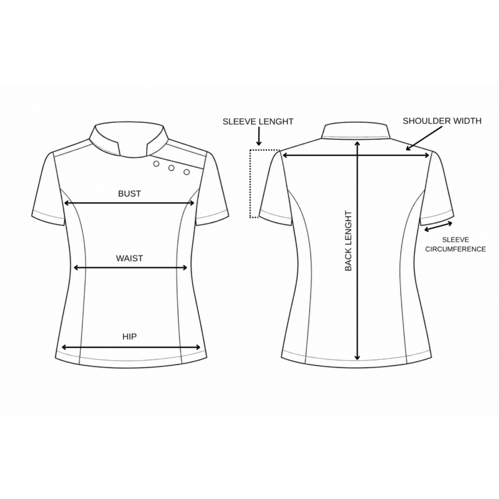 Women’s medical blouse with mandarin collar and decorative buttons