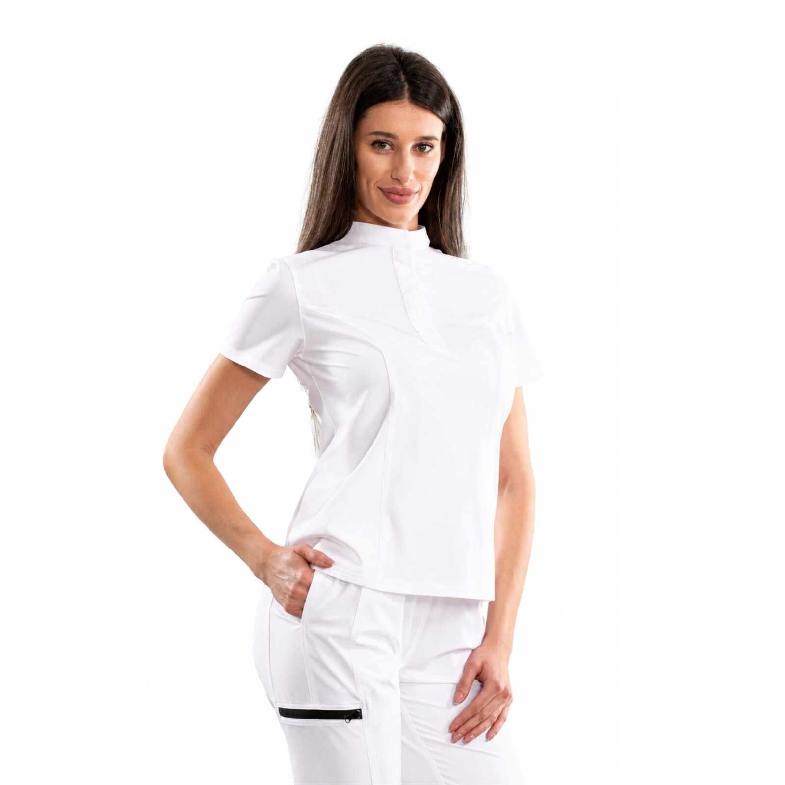 Classic women’s medical blouse with concealed closure