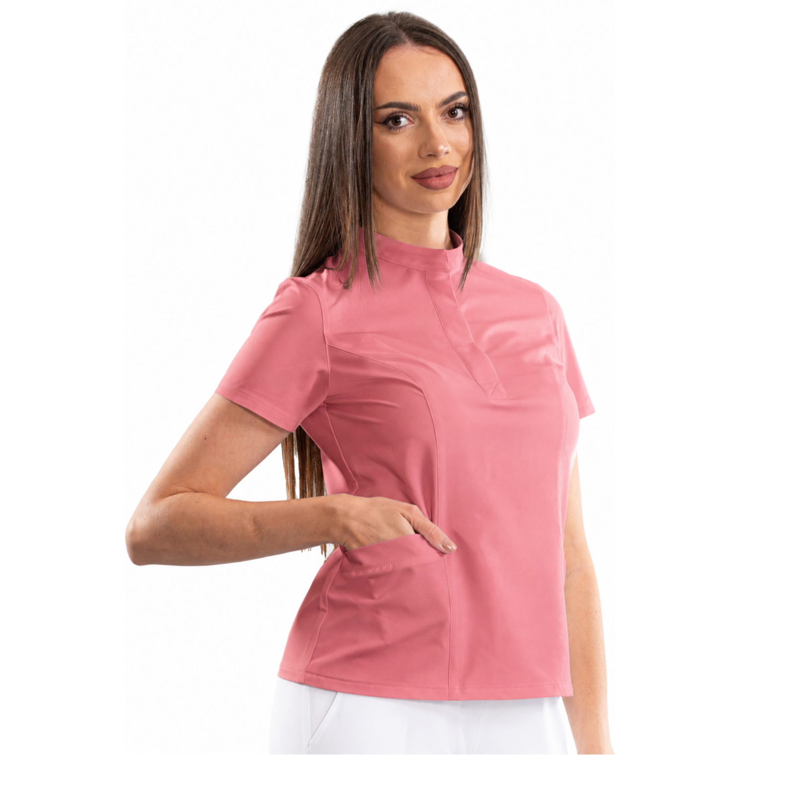 Women’s smart line medical blouse with a mandarin collar