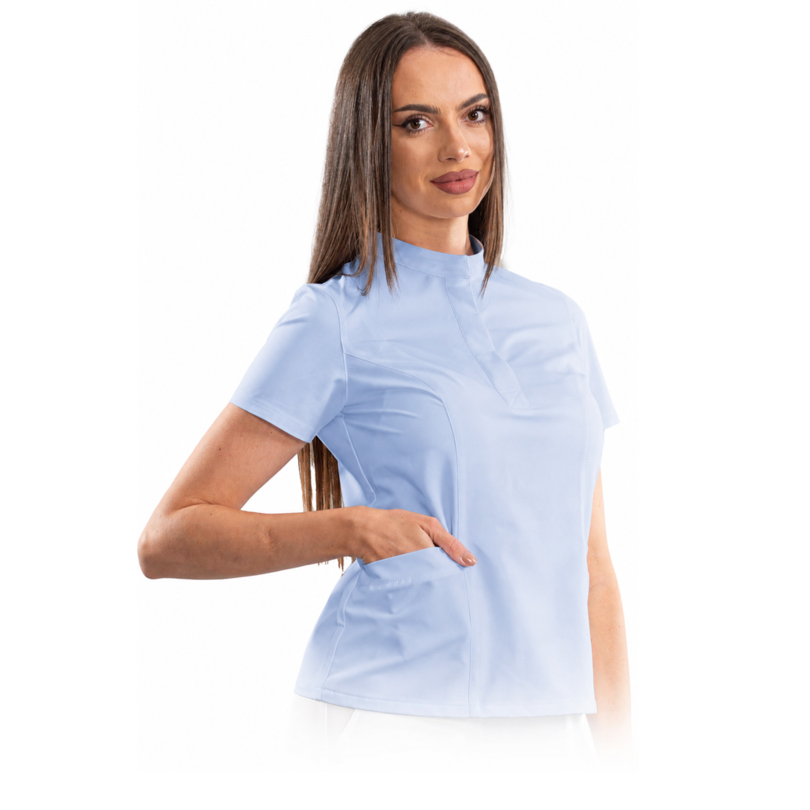 Women’s smart line medical blouse with a mandarin collar