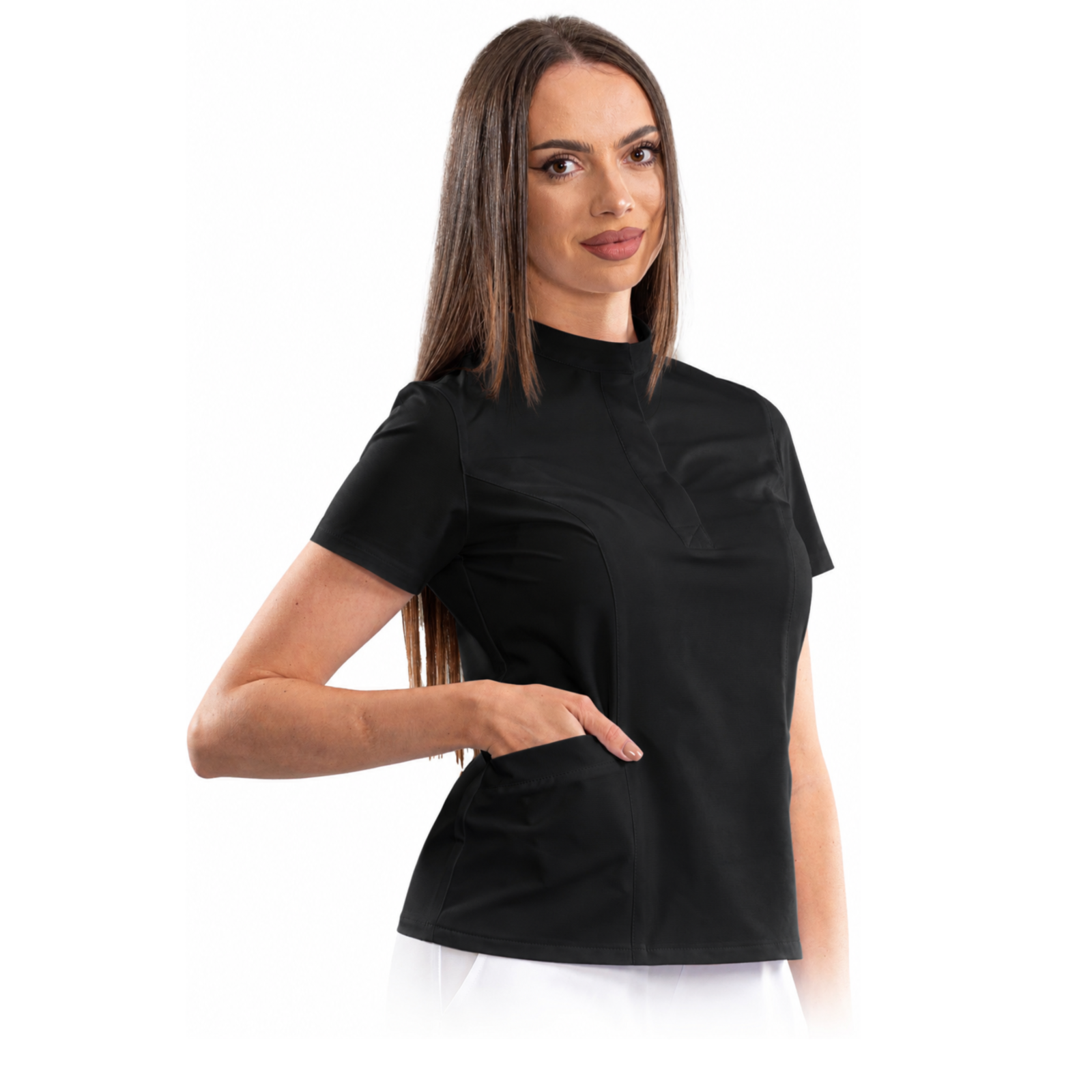 Women’s smart line medical blouse with a mandarin collar
