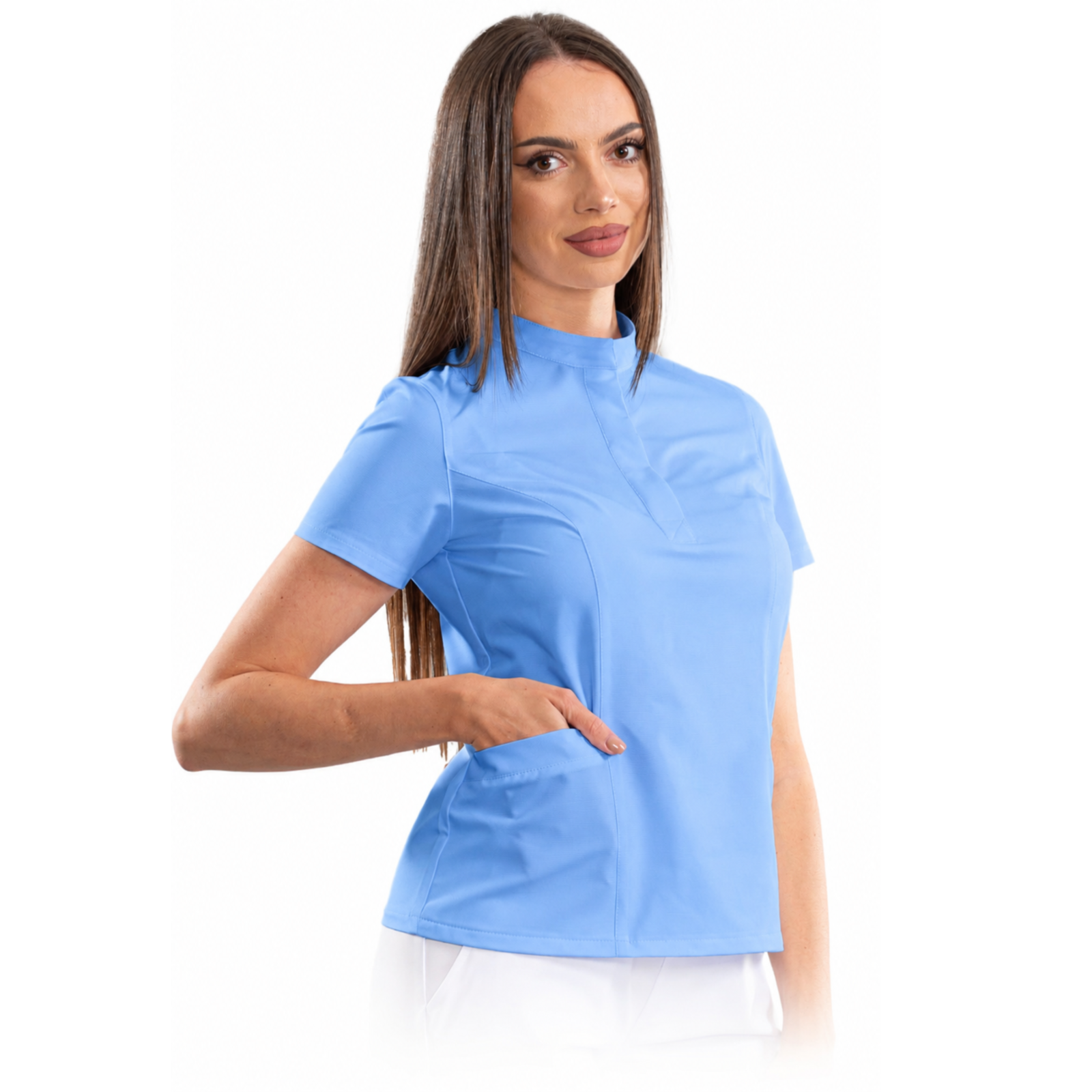 Women’s smart line medical blouse with a mandarin collar