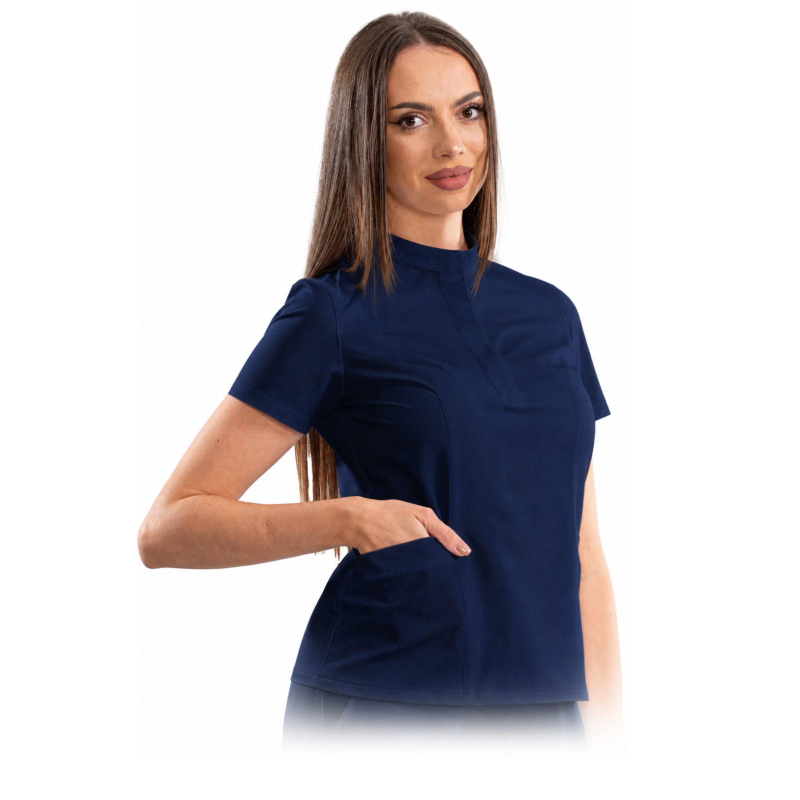 Women’s smart line medical blouse with a mandarin collar
