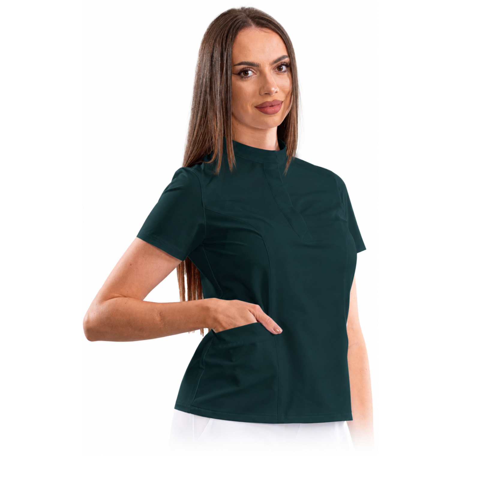 Women’s smart line medical blouse with a mandarin collar