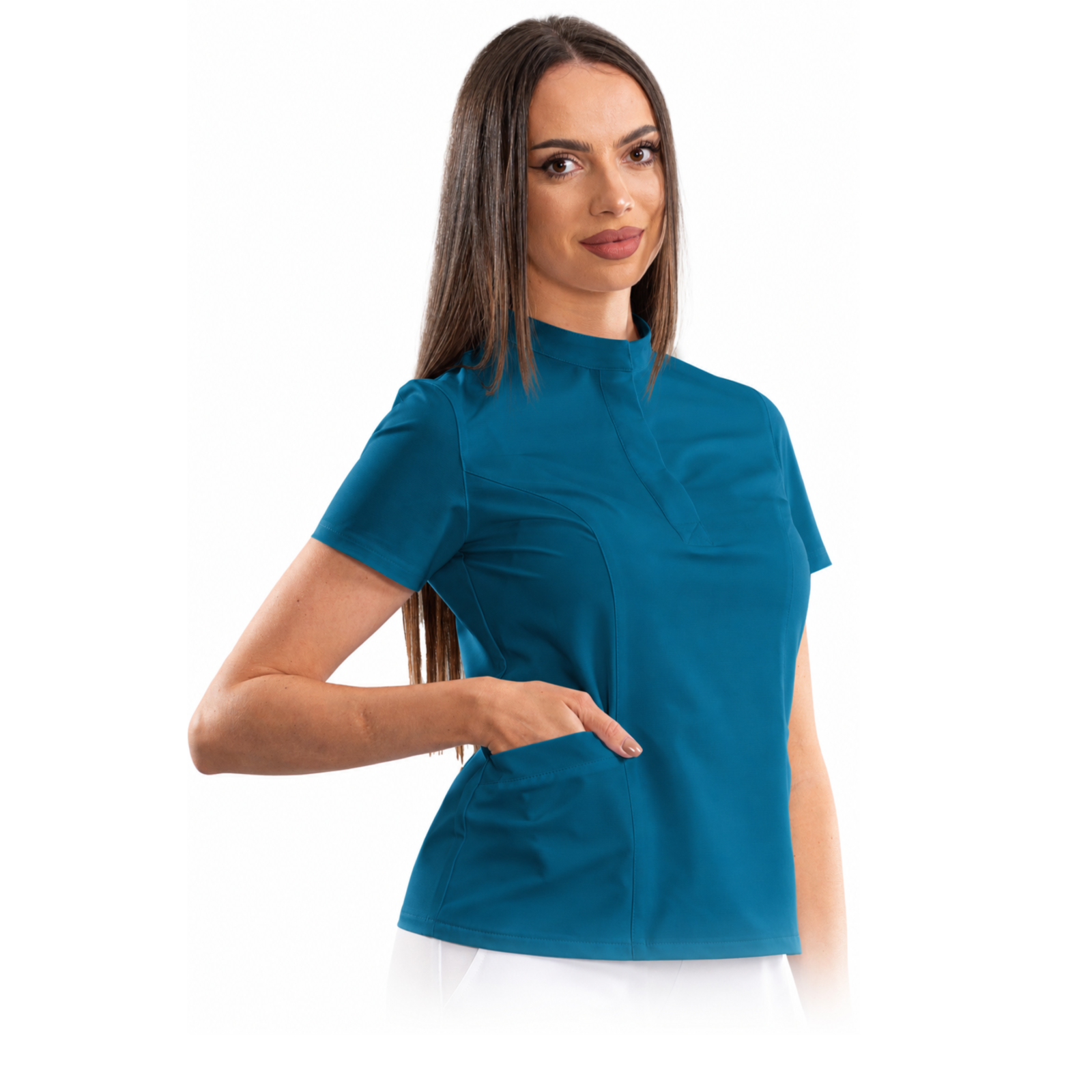 Women’s smart line medical blouse with a mandarin collar
