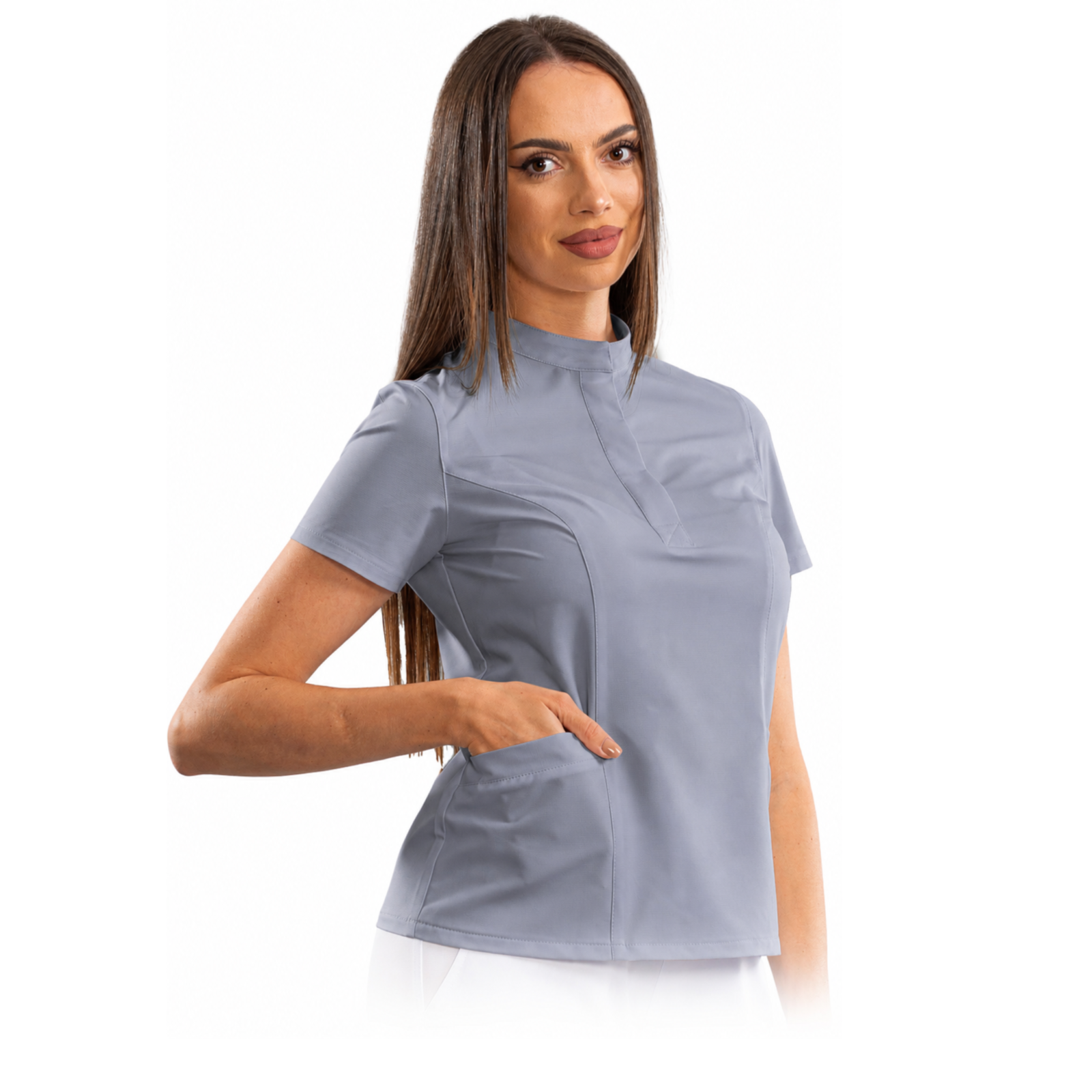 Women’s smart line medical blouse with a mandarin collar