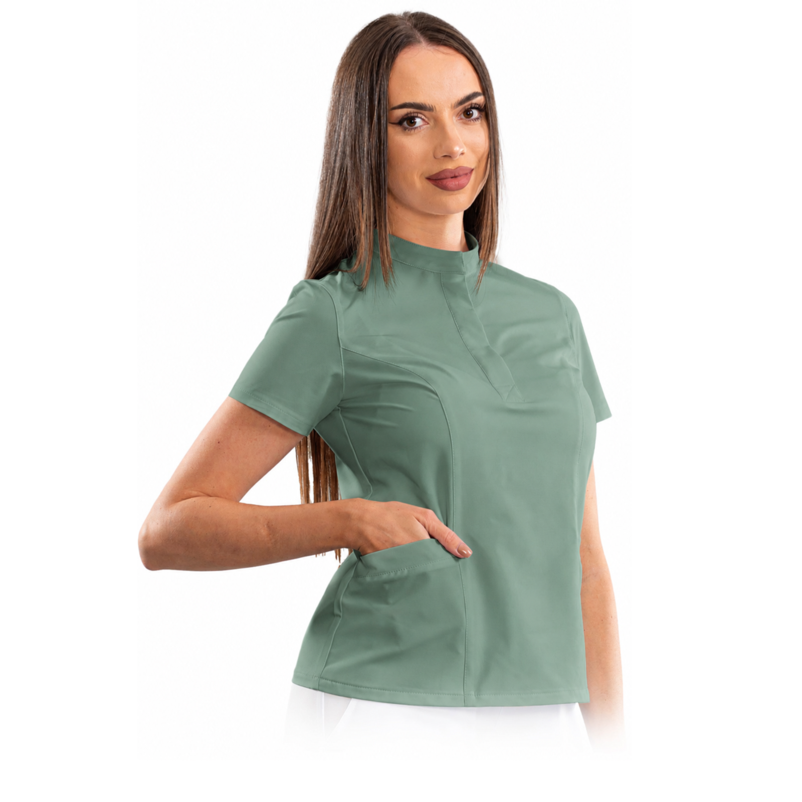 Women’s smart line medical blouse with a mandarin collar