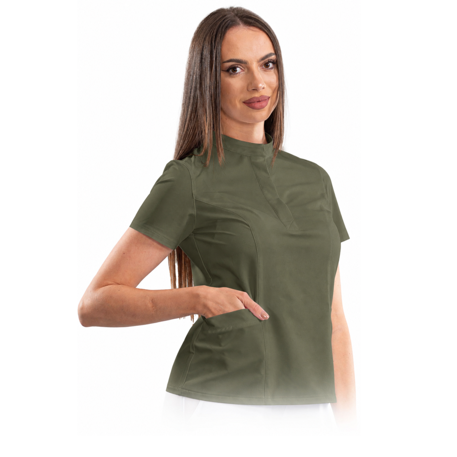 Women’s smart line medical blouse with a mandarin collar