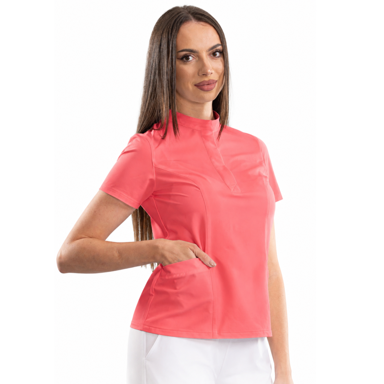 Women’s smart line medical blouse with a mandarin collar