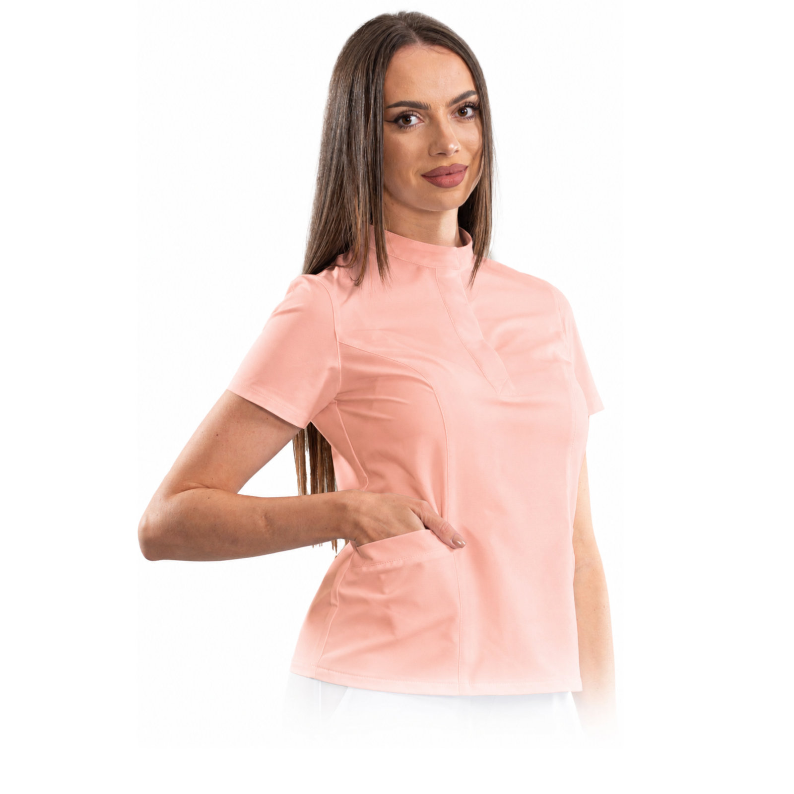 Women’s smart line medical blouse with a mandarin collar