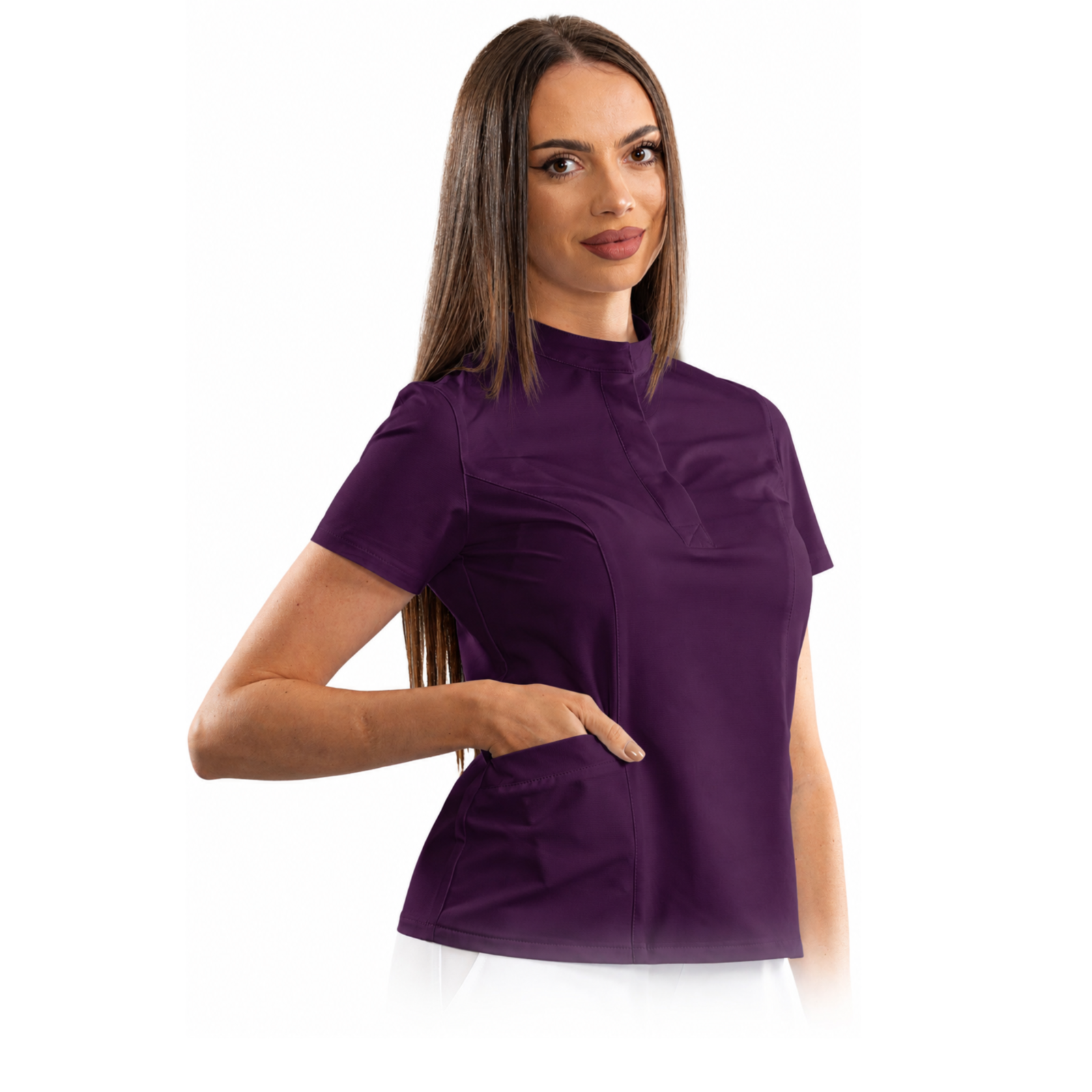 Women’s smart line medical blouse with a mandarin collar
