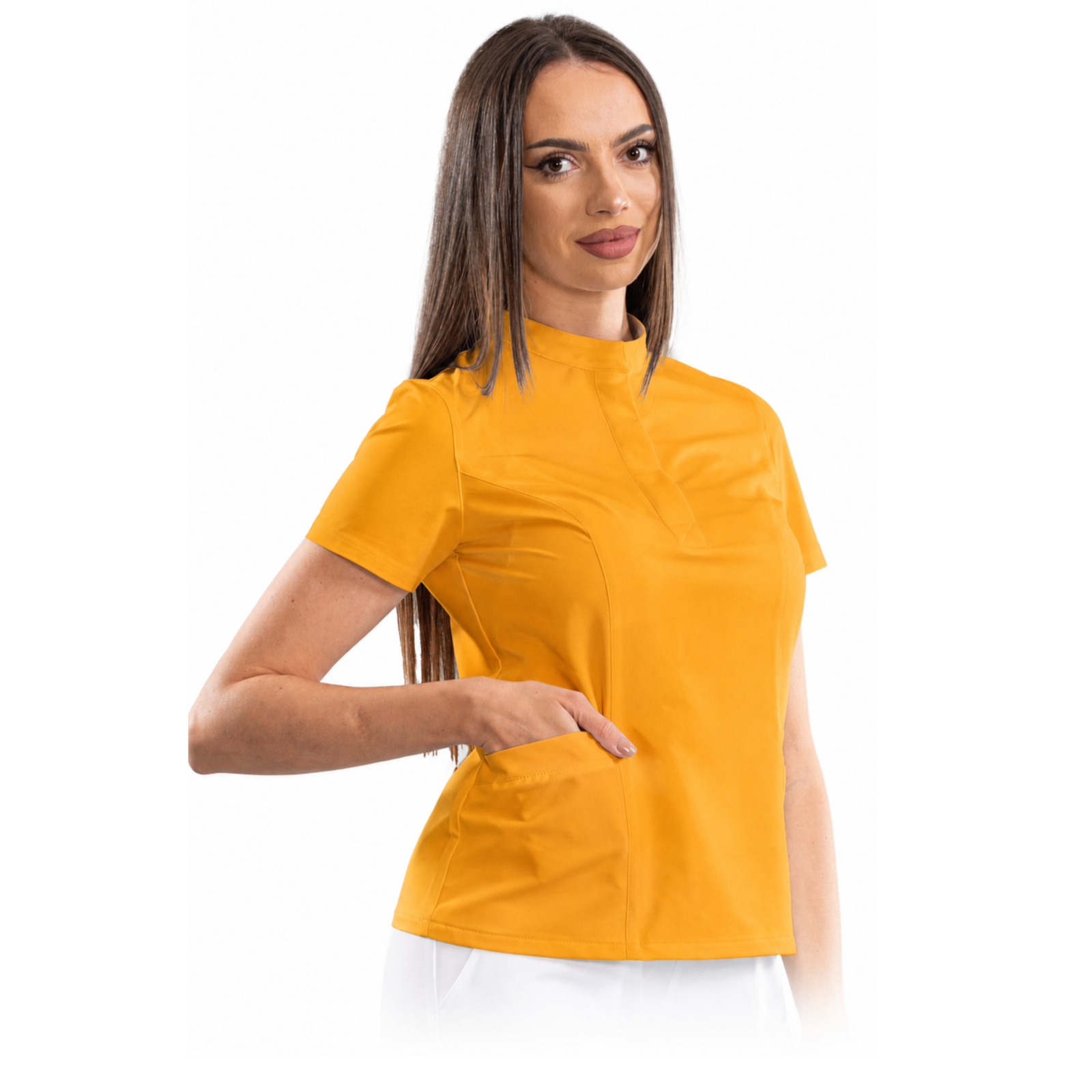 Women’s smart line medical blouse with a mandarin collar