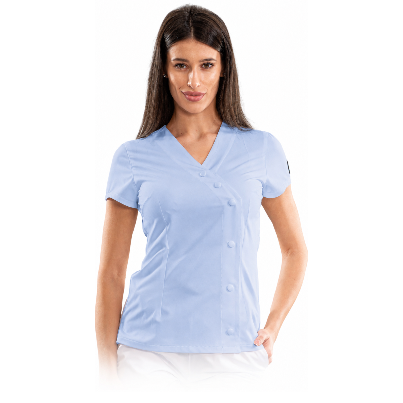 Elegance women’s medical blouse with asymmetrical closure