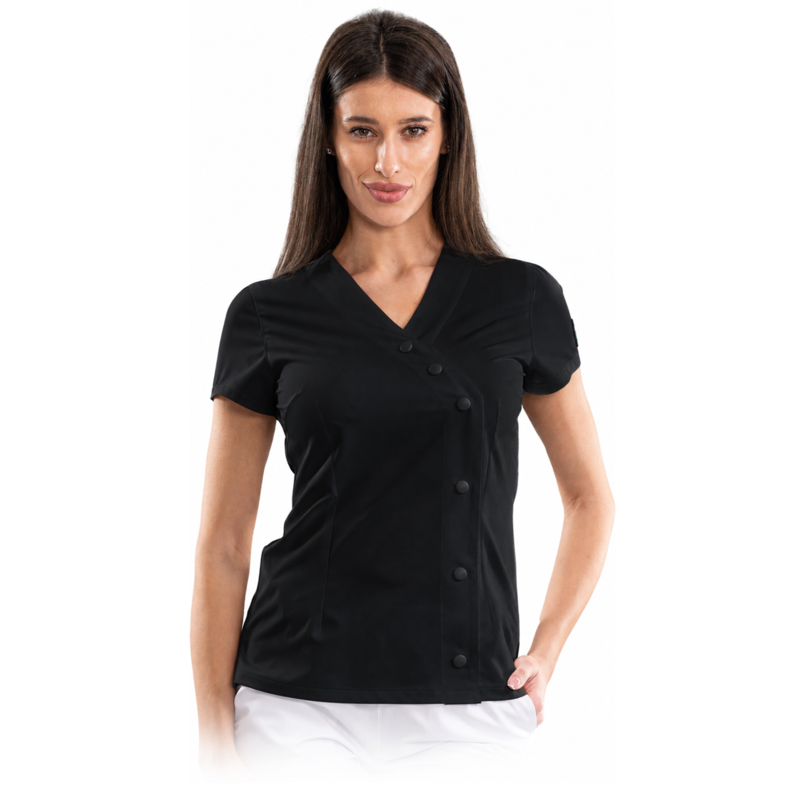 Elegance women’s medical blouse with asymmetrical closure