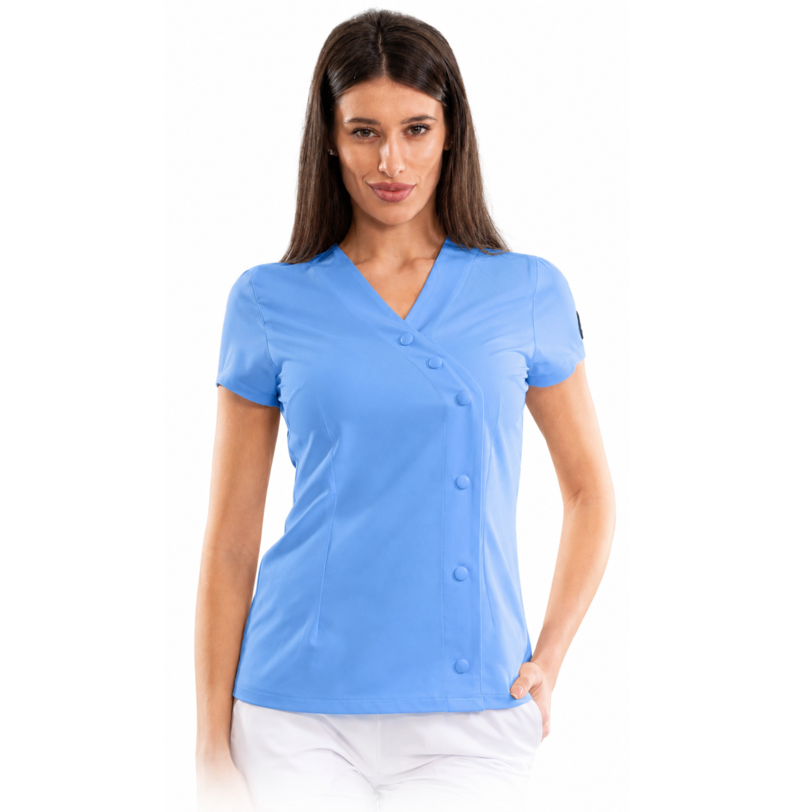 Elegance women’s medical blouse with asymmetrical closure