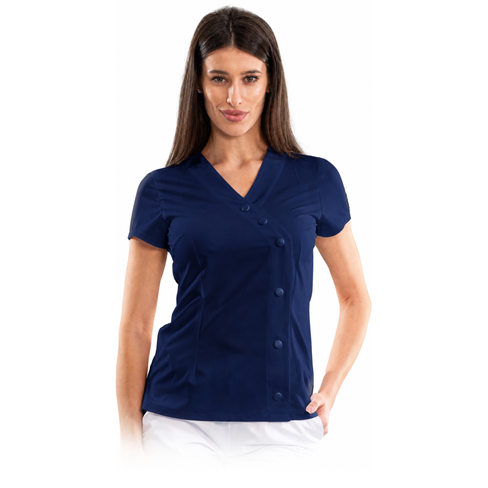 Elegance women’s medical blouse with asymmetrical closure