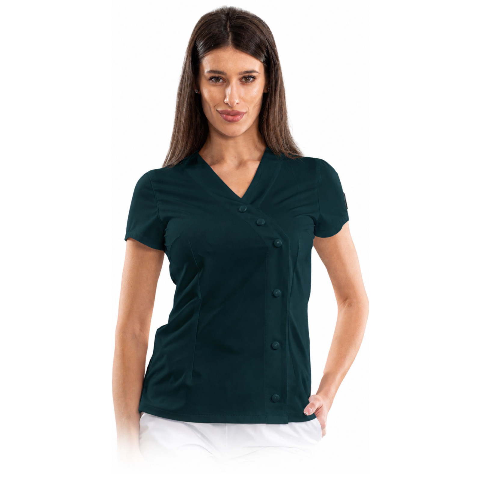 Elegance women’s medical blouse with asymmetrical closure