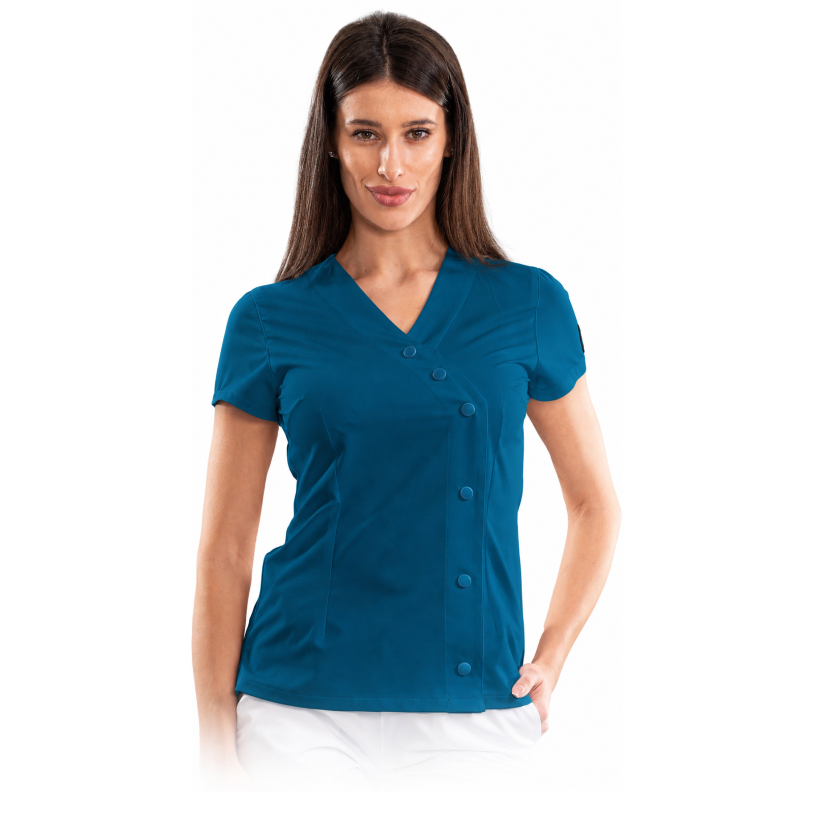 Elegance women’s medical blouse with asymmetrical closure