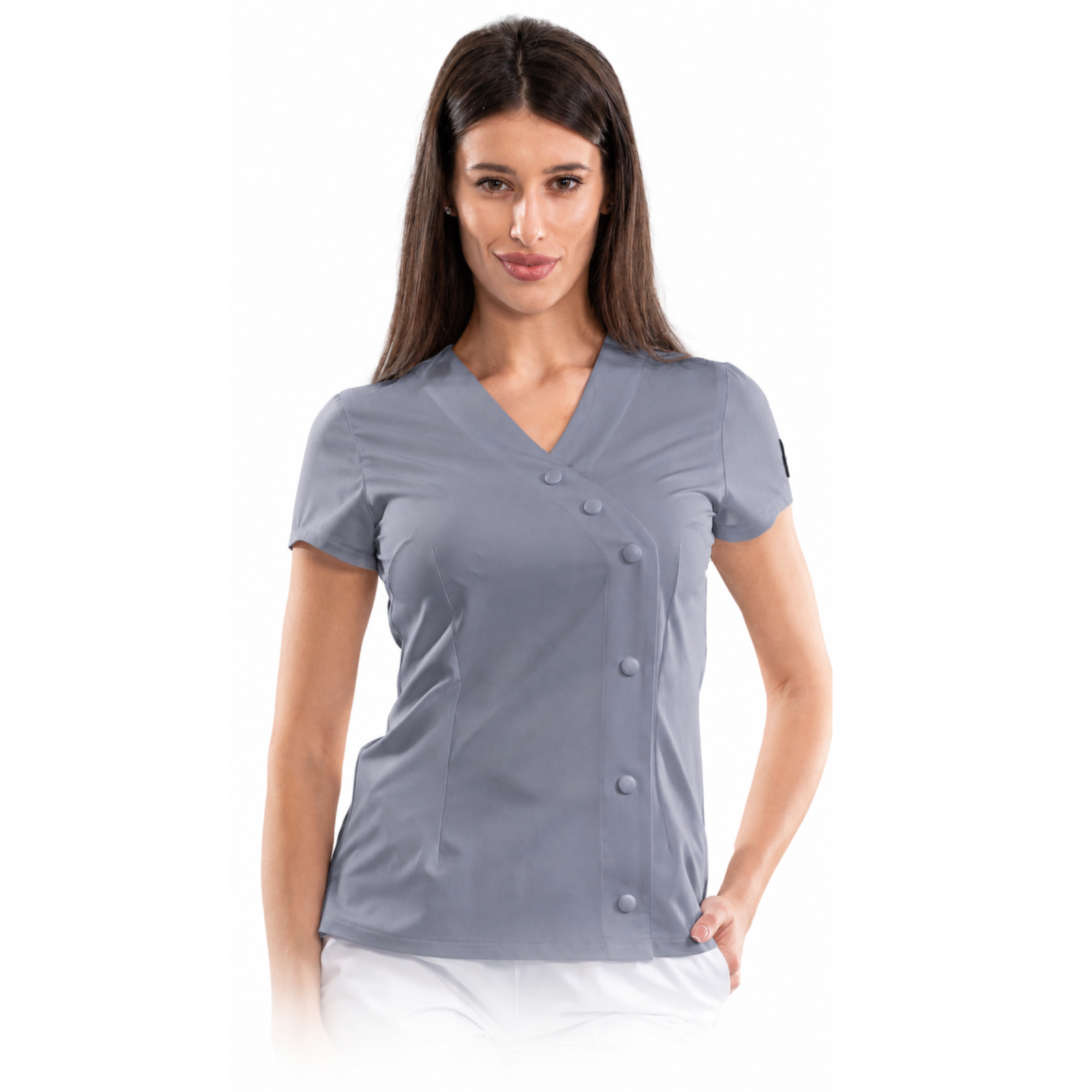Elegance women’s medical blouse with asymmetrical closure
