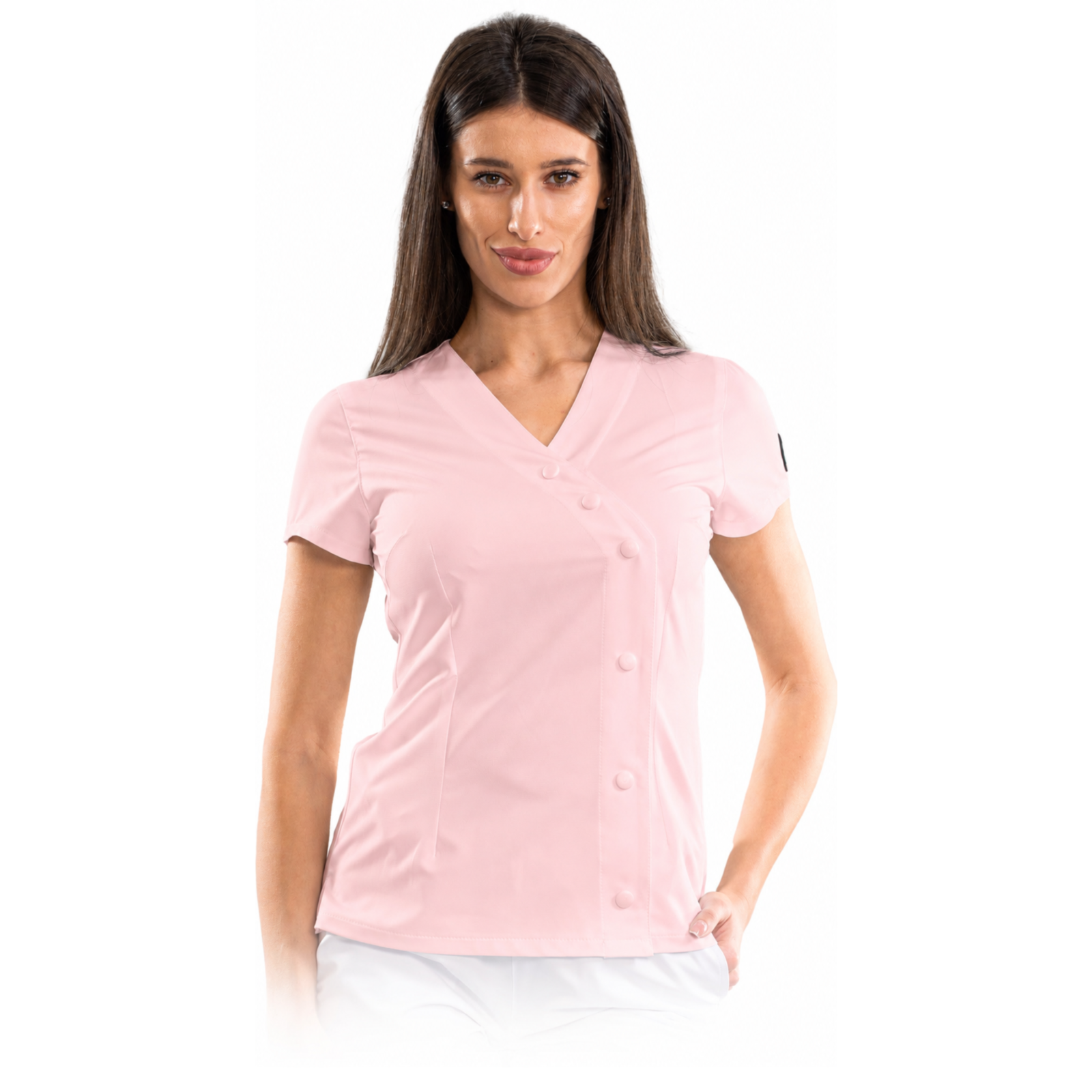 Elegance women’s medical blouse with asymmetrical closure