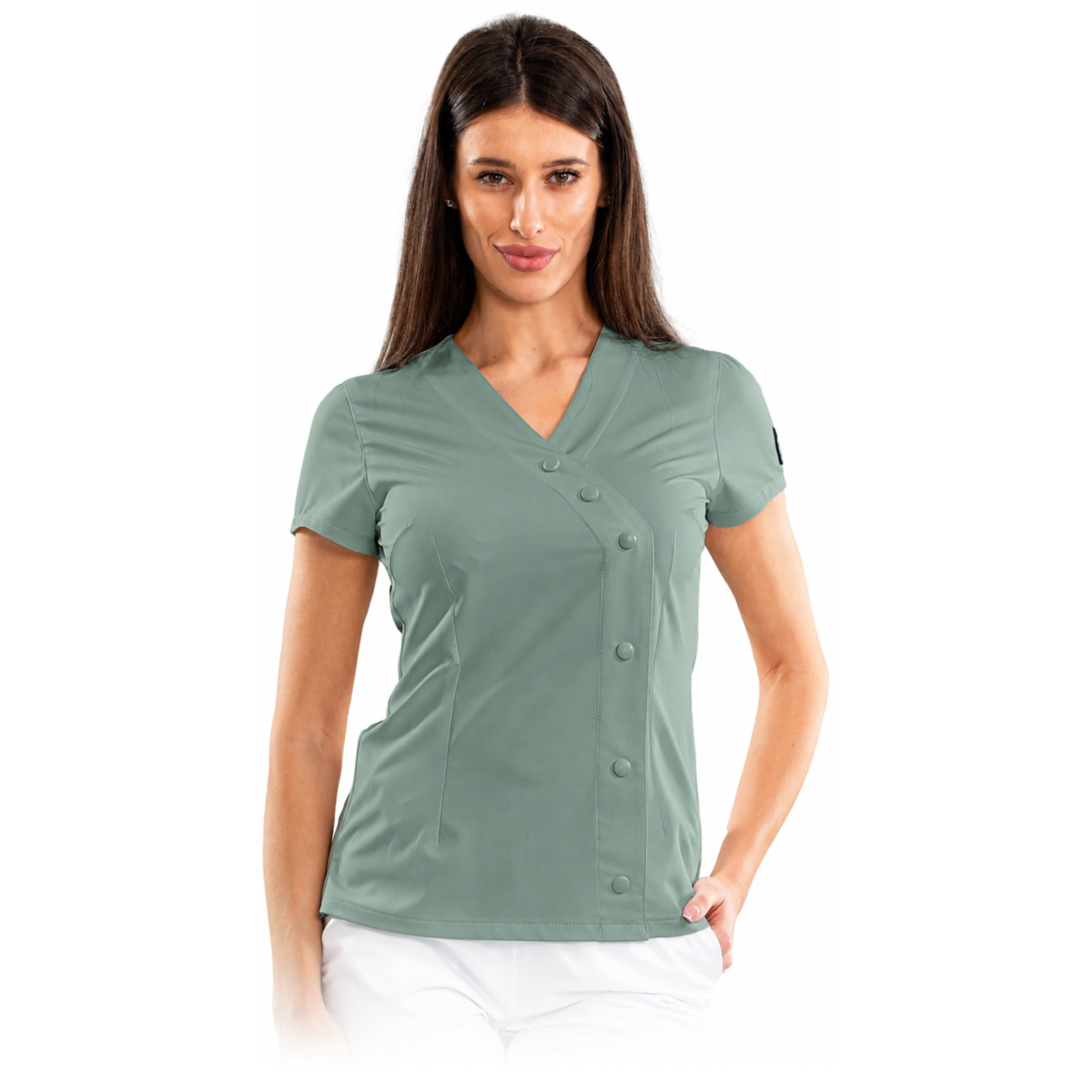 Elegance women’s medical blouse with asymmetrical closure