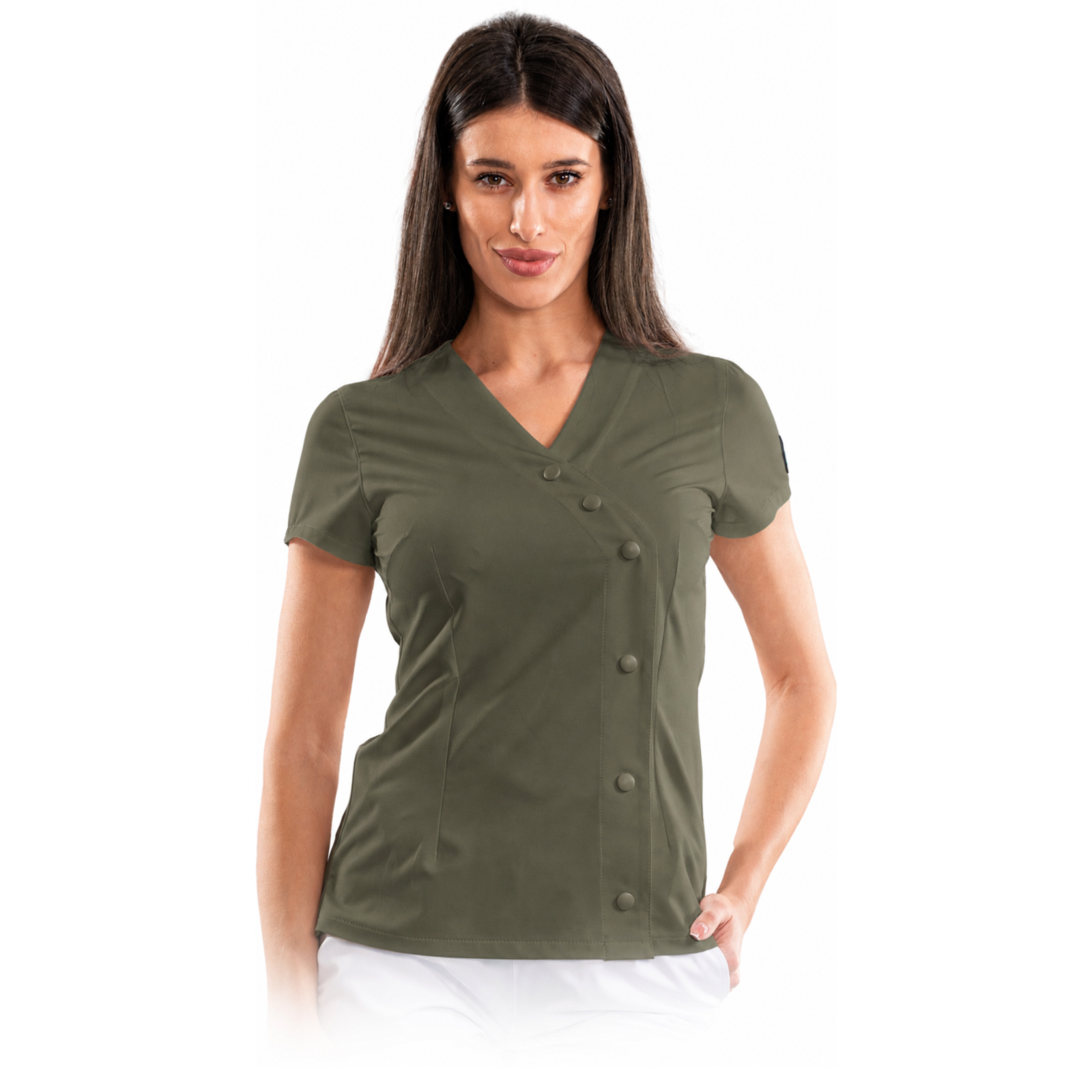 Elegance women’s medical blouse with asymmetrical closure