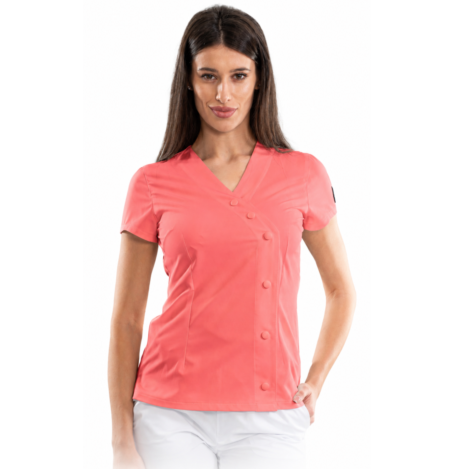 Elegance women’s medical blouse with asymmetrical closure