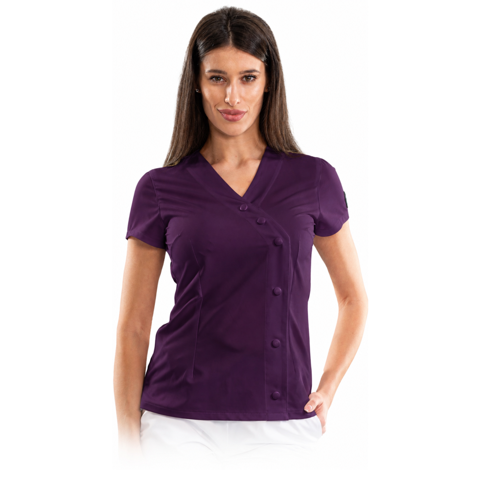 Elegance women’s medical blouse with asymmetrical closure