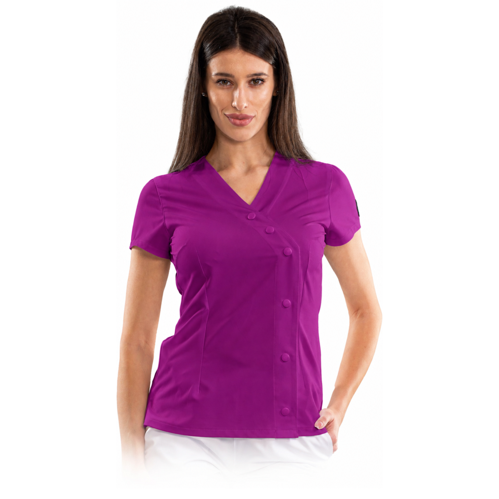 Elegance women’s medical blouse with asymmetrical closure